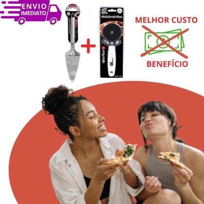 Imagem de Kit Conjunto 2 Utensílios Cortador e Espátula Profissional para Pizza