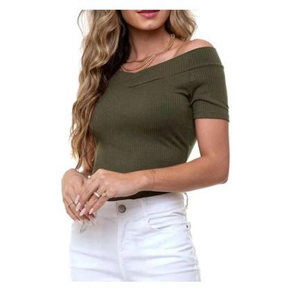 Imagem de Kit conjunto 3  Blusas canelada ombro a ombro ciganinha manga curta com bojo moda feminina