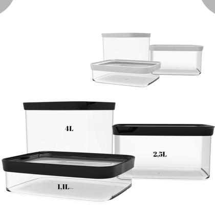 Imagem de  Kit Conjunto 3 Potes Hermetico Mantimento Retangular Empilhavel ideal Arroz Feijao Frios Cereais ou Organizador de Geladeira