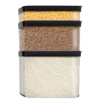Imagem de  Kit Conjunto 3 Potes Hermetico Mantimento Retangular Empilhavel ideal Arroz Feijao Frios Cereais ou Organizador de Geladeira