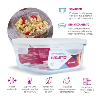 Imagem de Kit Conjunto 3 Potes Vidro Hermético Tampa Plástico Marmita Mantimentos 800ml