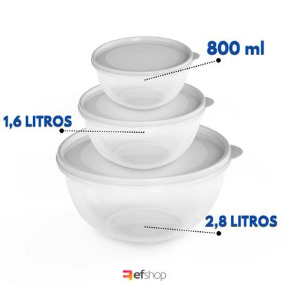 Imagem de Kit Conjunto 3 Tigela Bowl Pote Cumbuca Plástico c/ Tampa
