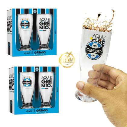 Imagem de Kit Conjunto 4 Copos Munich Tulipa Cerveja Chopp Bebidas Grêmio Oficial Selo Licenciado