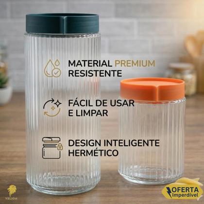 Imagem de kit Conjunto 4 Potes Redododo Vidro Tampa Hermética Armazenar Premium