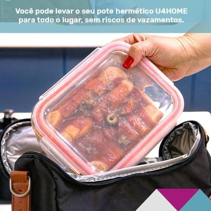 Imagem de Kit Conjunto 4 Potes Vidro Hermético Tampa Plástico Marmita Mantimentos 1040ml