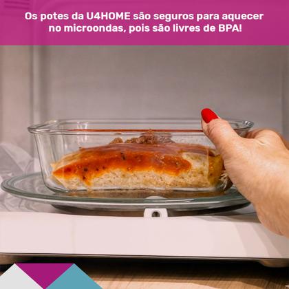 Imagem de Kit Conjunto 4 Potes Vidro Hermético Tampa Plástico Marmita Mantimentos 1040ml