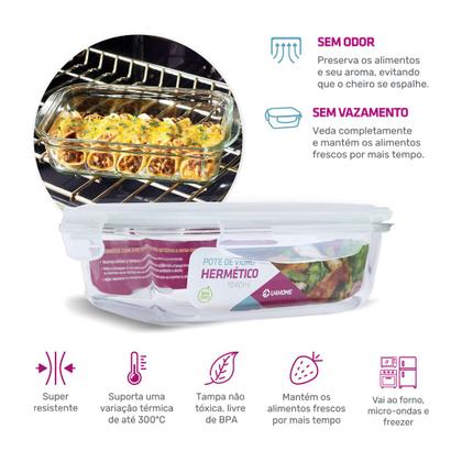 Imagem de Kit Conjunto 4 Potes Vidro Hermético Tampa Plástico Marmita Mantimentos 1040ml