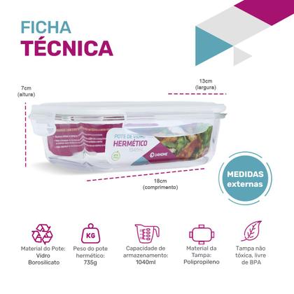 Imagem de Kit Conjunto 4 Potes Vidro Hermético Tampa Plástico Marmita Mantimentos 1040ml