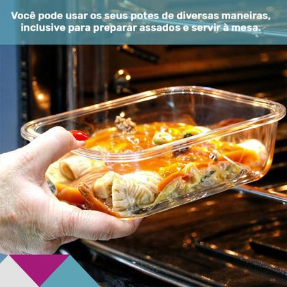 Imagem de Kit Conjunto 4 Potes Vidro Hermético Tampa Plástico Marmita Mantimentos 1040ml