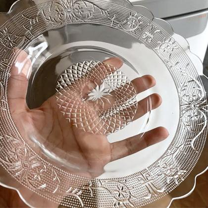 Imagem de Kit Conjunto 4 Pratos Fundo Vidro Transparente Redondo Decorativo Egípcio Cozinha Restaurante Almoço Jantar Festa Evento Mesa Posta Decoração