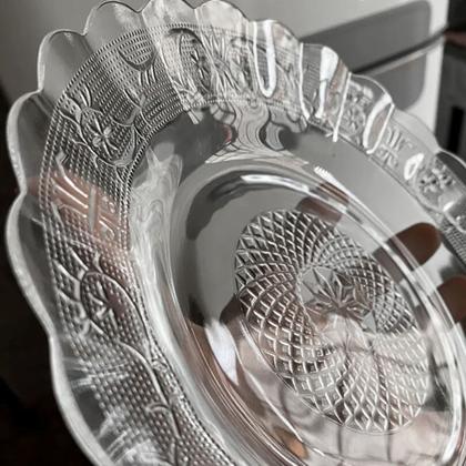 Imagem de Kit Conjunto 4 Pratos Fundo Vidro Transparente Redondo Decorativo Egípcio Cozinha Restaurante Almoço Jantar Festa Evento Mesa Posta Decoração