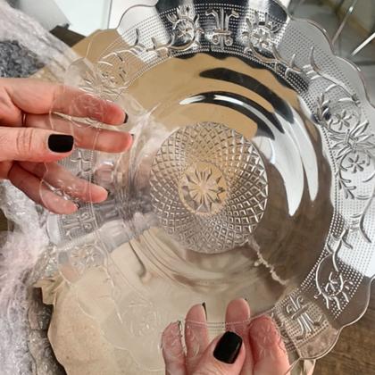 Imagem de Kit Conjunto 4 Pratos Fundo Vidro Transparente Redondo Decorativo Egípcio Cozinha Restaurante Almoço Jantar Festa Evento Mesa Posta Decoração