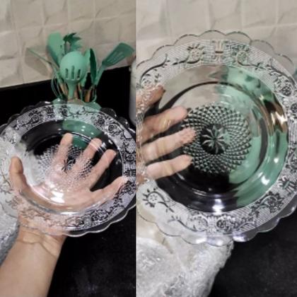 Imagem de Kit Conjunto 4 Pratos Fundo Vidro Transparente Redondo Decorativo Egípcio Cozinha Restaurante Almoço Jantar Festa Evento Mesa Posta Decoração