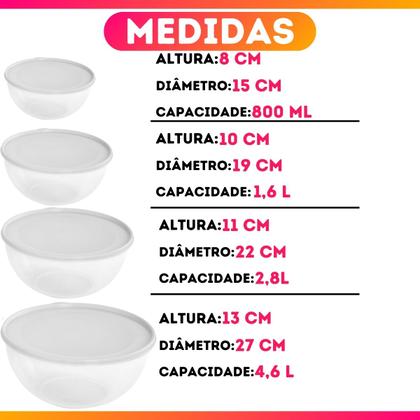 Imagem de Kit Conjunto 4 Tigelas Bowls Potes Tapoer Cumbuca Plástico c/ Tampa