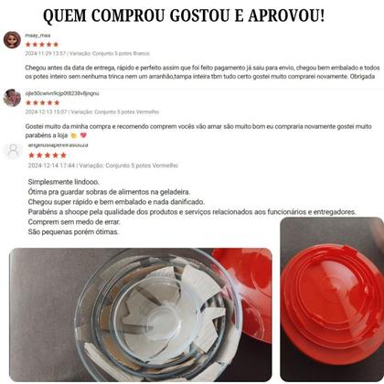 Imagem de Kit Conjunto 5 Potes de Vidro Herméticos Armazenamento De Alimentos Com Tampa Colorida