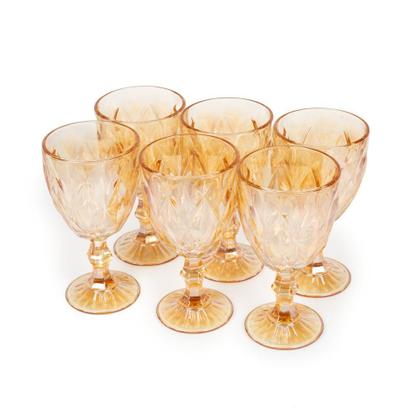 Imagem de Kit Conjunto 6 Taças Copo Vidro 325ml Diamond Gold Dourado Dia das Mães Aniversário Casamento Natal Fim de Ano Festa Evento Mesa Posta Café da Manhã