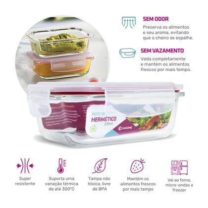 Imagem de Kit Conjunto 7 Potes Vidro Hermético Tampa Plástico Marmita Mantimentos 370ml