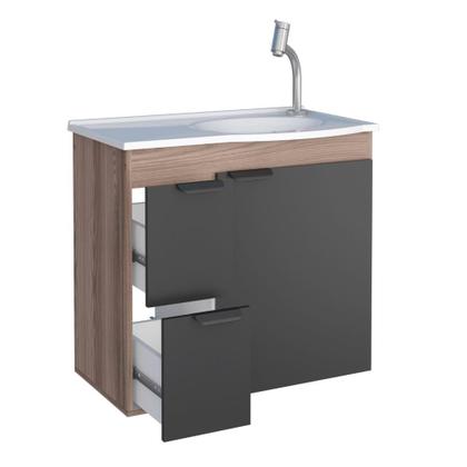 Imagem de Kit Conjunto Banheiro Gabinete Com Cuba Lavabo Balcão Preto