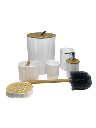 Imagem de Kit Conjunto Banheiro Lavabo Escova Lixeira 6 Peças Bambu