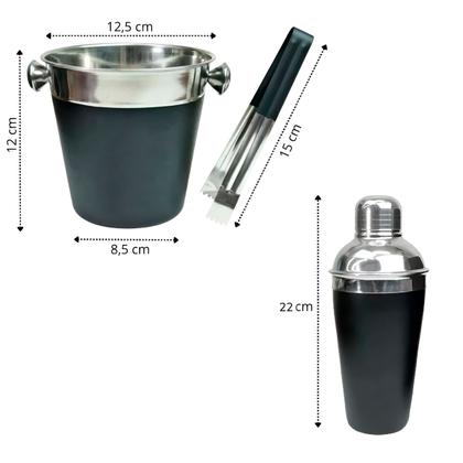 Imagem de Kit Conjunto Bar 3 Peças Coqueteleira Balde Pegador Inox Preto