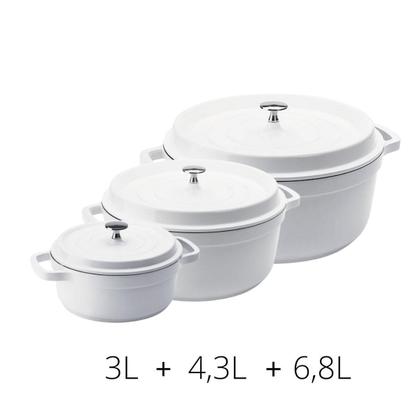 Imagem de Kit Conjunto Caçarola Hercules Revestimento Ceramico Indução Branca 3L + 4,3L + 6,8L