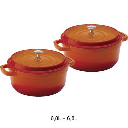 Imagem de Kit Conjunto Caçarola Hercules Revestimento Ceramico Indução Laranja 6,8L + 6,8L