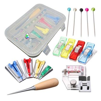 Imagem de Kit Conjunto Calcador De Fazer Viés Manual Furador Fitador