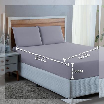 Imagem de Kit Conjunto Cama Casal Algodão 300 Fios 4 Peças com Elástico e Fronhas