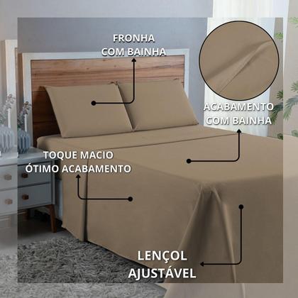 Imagem de Kit Conjunto Cama Queen Algodão 300 Fios 4 Peças com Elástico e Fronhas
