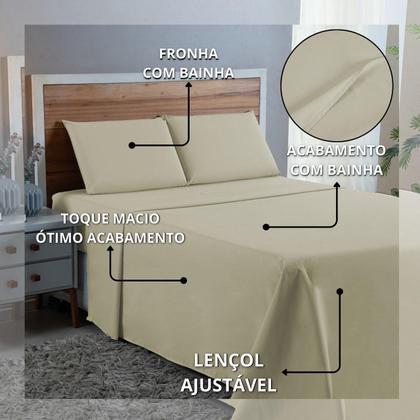 Imagem de Kit Conjunto Cama Queen Algodão 300 Fios 4 Peças com Elástico e Fronhas