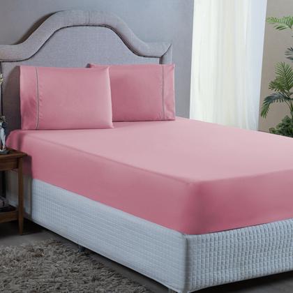 Imagem de Kit Conjunto Casal 400 Fios Ponto Palito 3 Peças Lençol com Elástico e Fronha