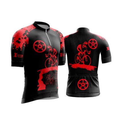 Imagem de Kit Conjunto Ciclismo Camisa C/ Proteção UV e Bermuda em Gel + Luvas Ciclismo + Manguito + Bandana