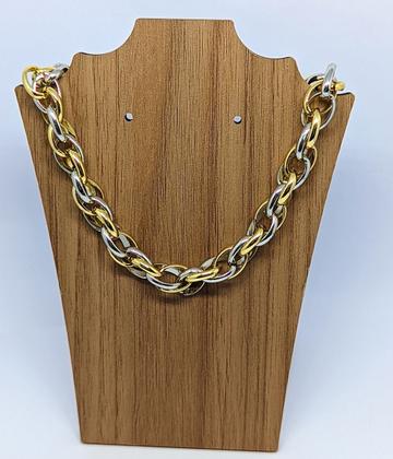 Imagem de Kit Conjunto Colar Choker e Pulseira Corrente elos Grosso Oval Duplo Mix dourado com Prata Luxo Folheado Ouro Tendência