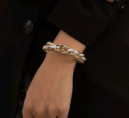 Imagem de Kit Conjunto Colar Choker e Pulseira Corrente elos Grosso Oval Duplo Mix dourado com Prata Luxo Folheado Ouro Tendência