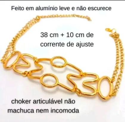 Imagem de Kit Conjunto Colar Choker e Pulseira Folheado Ouro 18k Inspiração Thassia Naves Blogueira Tendência Moda Luxo Dourado