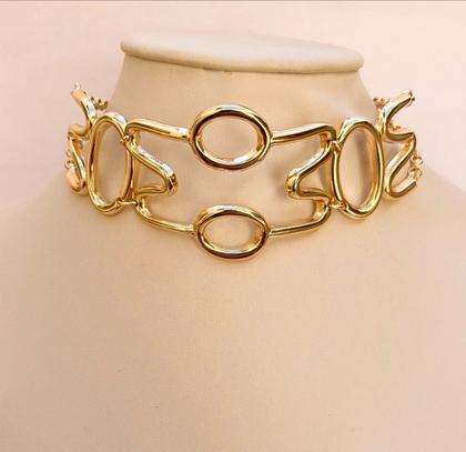 Imagem de Kit Conjunto Colar Choker e Pulseira Folheado Ouro 18k Inspiração Thassia Naves Blogueira Tendência Moda Luxo Dourado