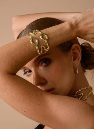 Imagem de Kit Conjunto Colar Choker e Pulseira Folheado Ouro 18k Inspiração Thassia Naves Blogueira Tendência Moda Luxo Dourado