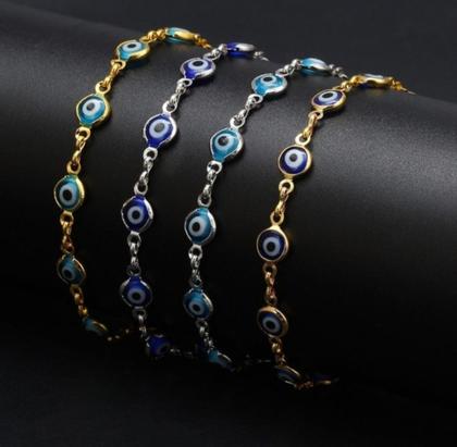 Imagem de Kit Conjunto Colar Choker e Pulseira Olho grego Azul Dourado e Prata Folheado Gargantilha Prateado Proteção Amuleto