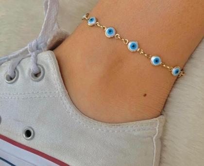 Imagem de Kit Conjunto Colar Choker e Pulseira Olho grego Azul Dourado e Prata Folheado Gargantilha Prateado Proteção Amuleto