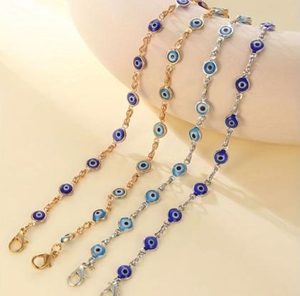 Imagem de Kit Conjunto Colar Choker e Pulseira Olho grego Azul Dourado e Prata Folheado Gargantilha Prateado Proteção Amuleto