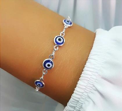 Imagem de Kit Conjunto Colar Choker e Pulseira Olho grego Azul Dourado e Prata Folheado Gargantilha Prateado Proteção Amuleto