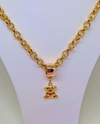 Imagem de Kit Conjunto Colar e Pulseira Urso Teddy Corrente elo Português Folheado Ouro 18k Tendência Moda