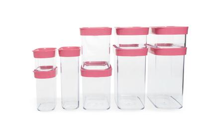 Kit Conjunto Cozinha 9 Potes Herméticos de Acrílico para Mantimentos - Rosa - Helsim Imagem de Kit Conjunto Cozinha 9 Potes Herméticos de Acrílico para Mantimentos - Rosa