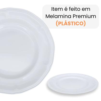 Imagem de Kit Conjunto de 4 Pratos de Sobremesa Brancos 17 Cm Borda Decorada Delicada em Melamina / Plastico Premium  Bestfer 