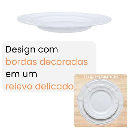 Imagem de Kit Conjunto de 4 Pratos de Sobremesa Brancos 17 Cm Borda Decorada Delicada em Melamina / Plastico Premium  Bestfer 