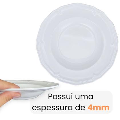 Imagem de Kit Conjunto de 4 Pratos Fundos Brancos 22,5 Cm Borda Decorada Delicada Melamina / Plastico Premium  Bestfer 