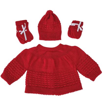 Imagem de Kit Conjunto de bebê recém nascido 3 peças de lã ( casaquinho, gorro, luva e meia de tricô)