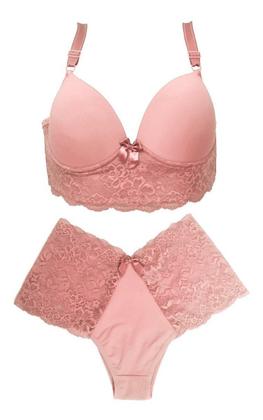 Imagem de Kit Conjunto de Lingerie Plus Size mais Calcinhas Plus Luxo Microfibra com Renda cintura alta lingerie feminina sensual atacado