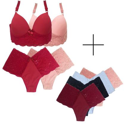 Imagem de Kit Conjunto de Lingerie Plus Size mais Calcinhas Plus Luxo Microfibra com Renda cintura alta lingerie feminina sensual atacado