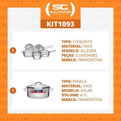 Imagem de Kit - Conjunto De Panelas Inox 5 Pcs Allegra + Panela Inox Fundo Triplo Solar 4,7l - Tramontina